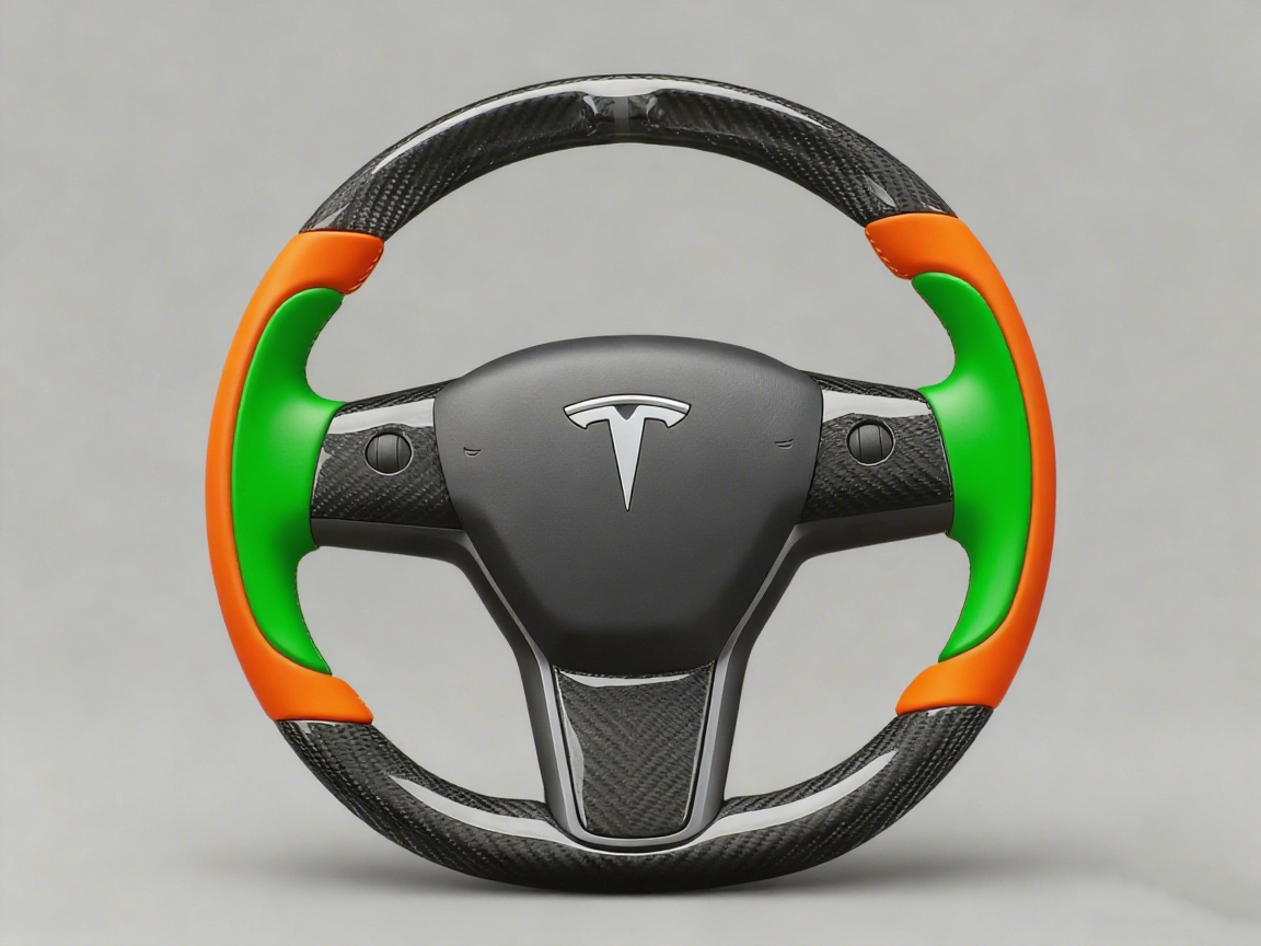 Bright orange and emerald green Carbon Fiber Tesla Model Y Steering Wheel-Track Master(2020-2024) Axeco