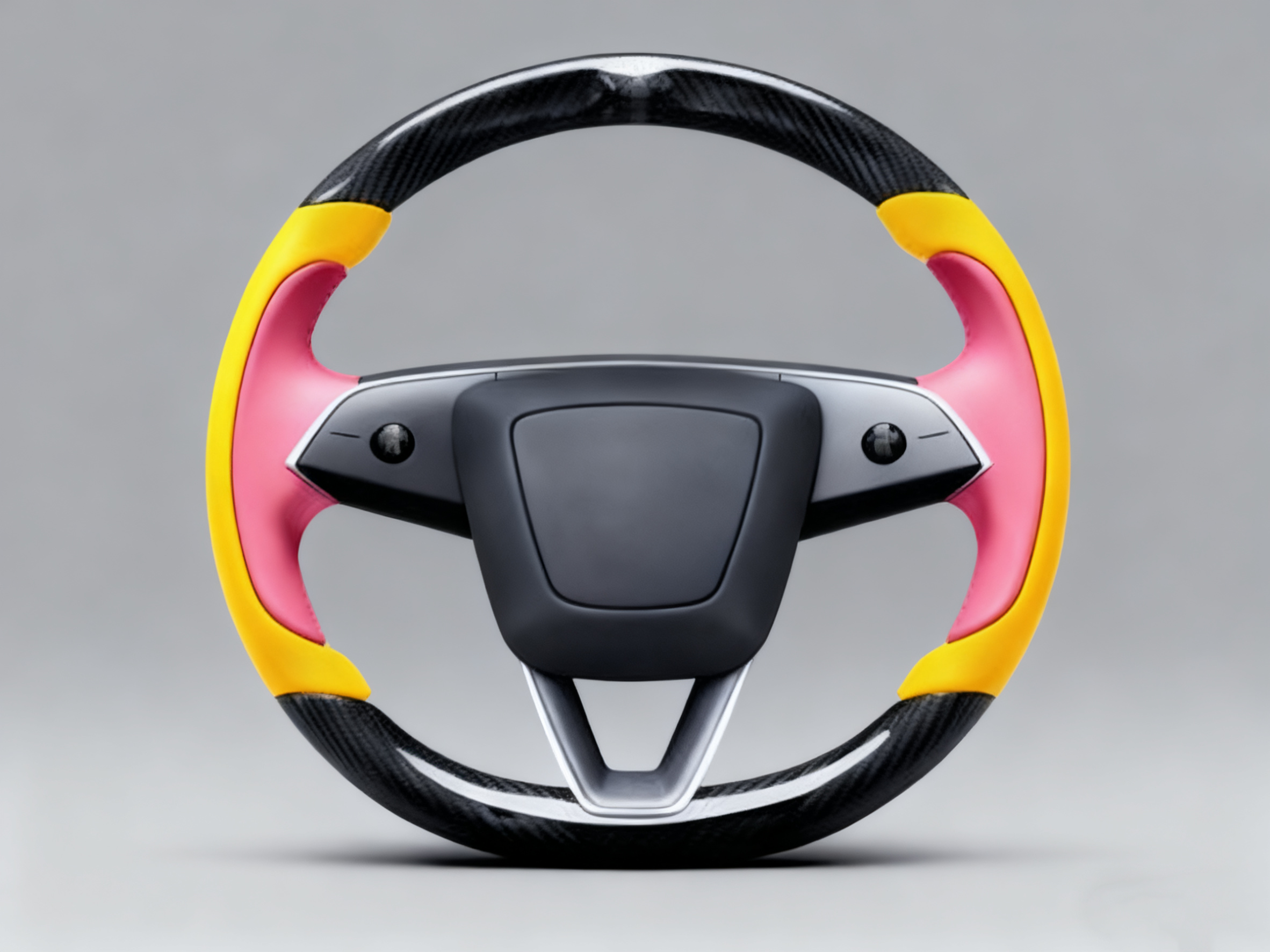 Bright yellow and soft pink Carbon Fiber Tesla model 3 highland Steering Wheel -Track Master(2023.9+) Axeco