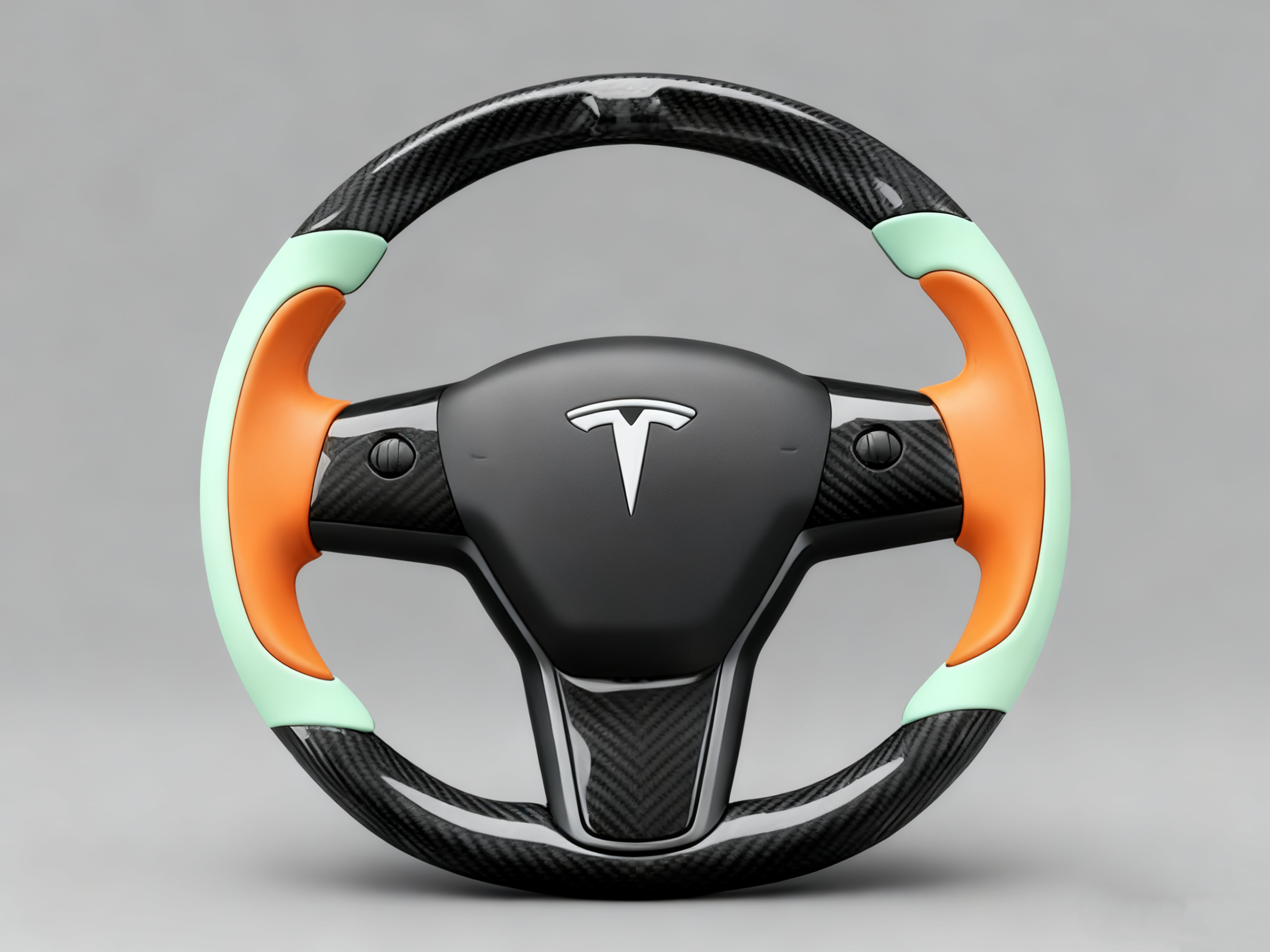 Bright orange and mint green Carbon Fiber Tesla Model Y Steering Wheel-Track Master(2020-2024) Axeco