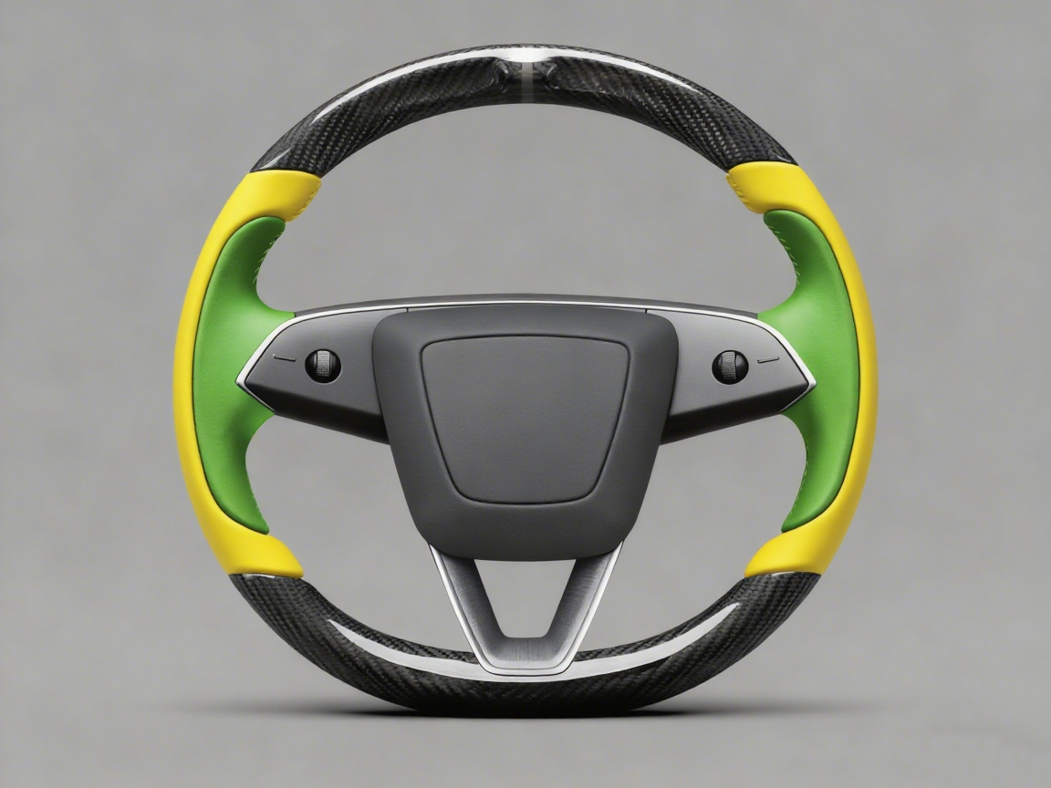 Bright yellow and emerald green Carbon Fiber Tesla model 3 highland Steering Wheel -Track Master(2023.9+) Axeco