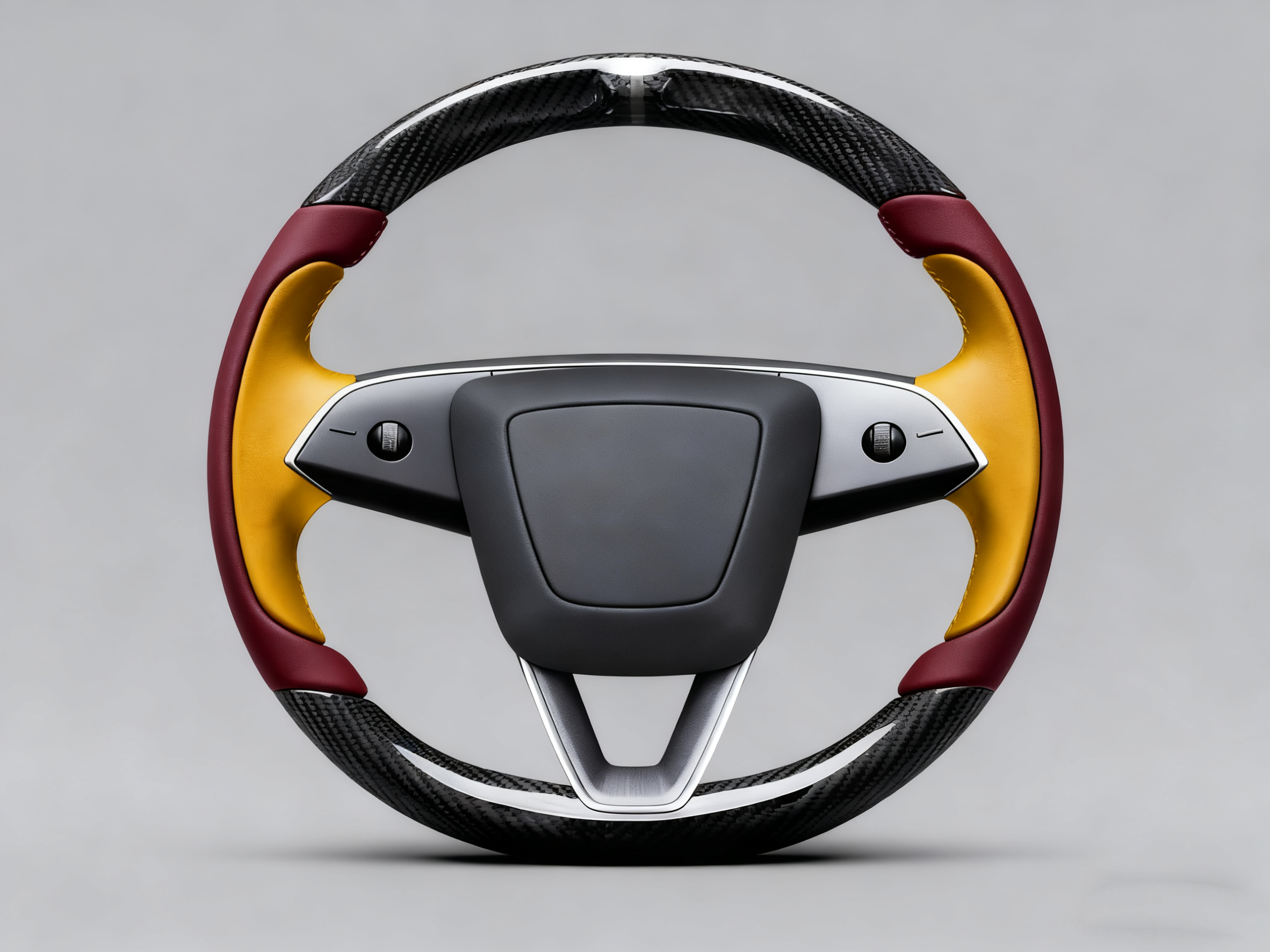 Wine red and bright yellow Carbon Fiber Tesla model 3 highland Steering Wheel -Track Master(2023.9+) Axeco