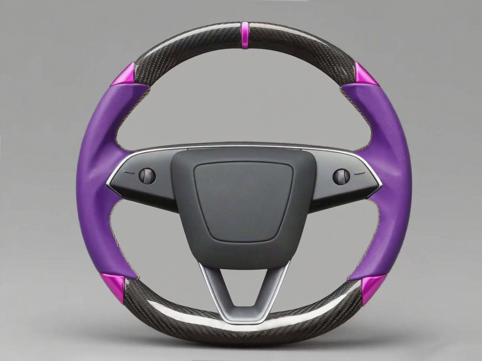 Purple and pink Leather Carbon Fiber Customize Tesla Model Y Juniper Steering Wheel - DYNA (2025+) Axeco