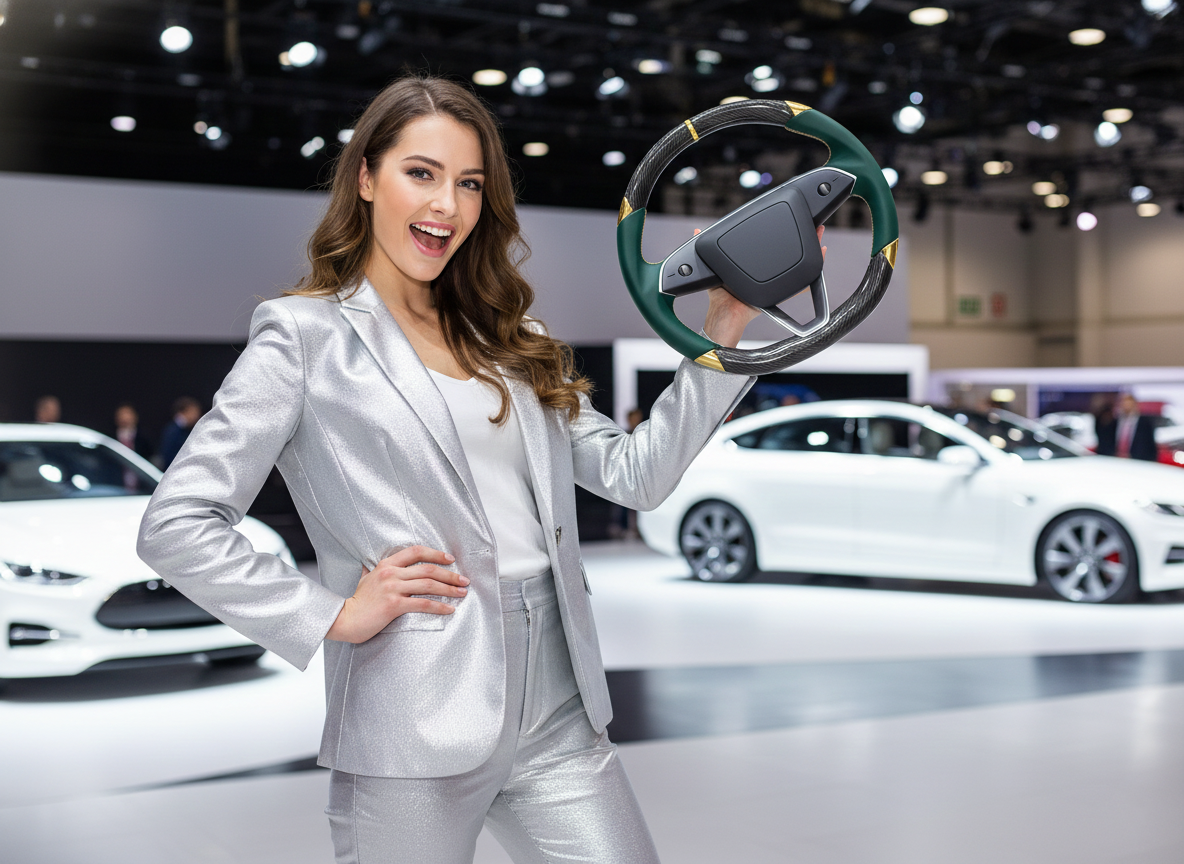 Dark green and gold Carbon Fiber Tesla Model 3 Highland Custom Steering Wheel -DYNA(2023.9) Axeco