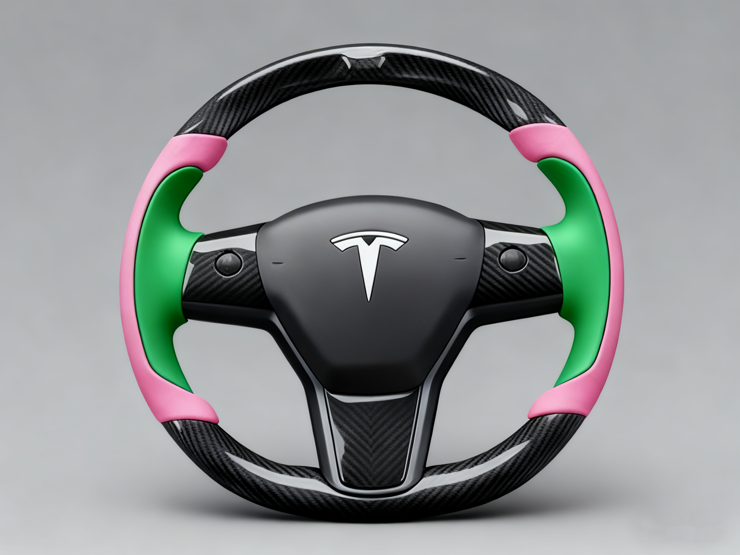 Soft pink and emerald green Carbon Fiber Tesla model 3 Steering Wheel -Track Master(2023.9+) Axeco