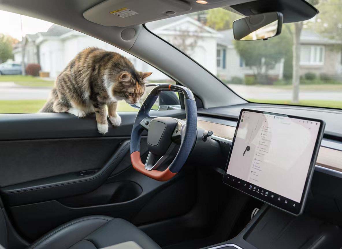 Blue and orange Leather Carbon Fiber Customize Tesla model 3 highland Steering Wheel - Super Enhancer(2023.9+) Axeco