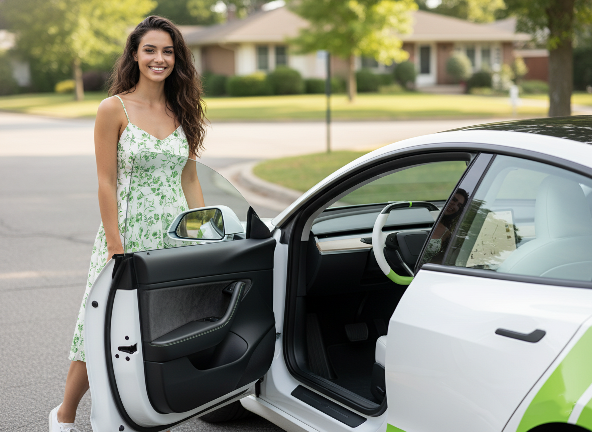 White and fluorescent green Leather Carbon Fiber Customize Tesla model 3 highland Steering Wheel - Super Enhancer(2023.9+) Axeco