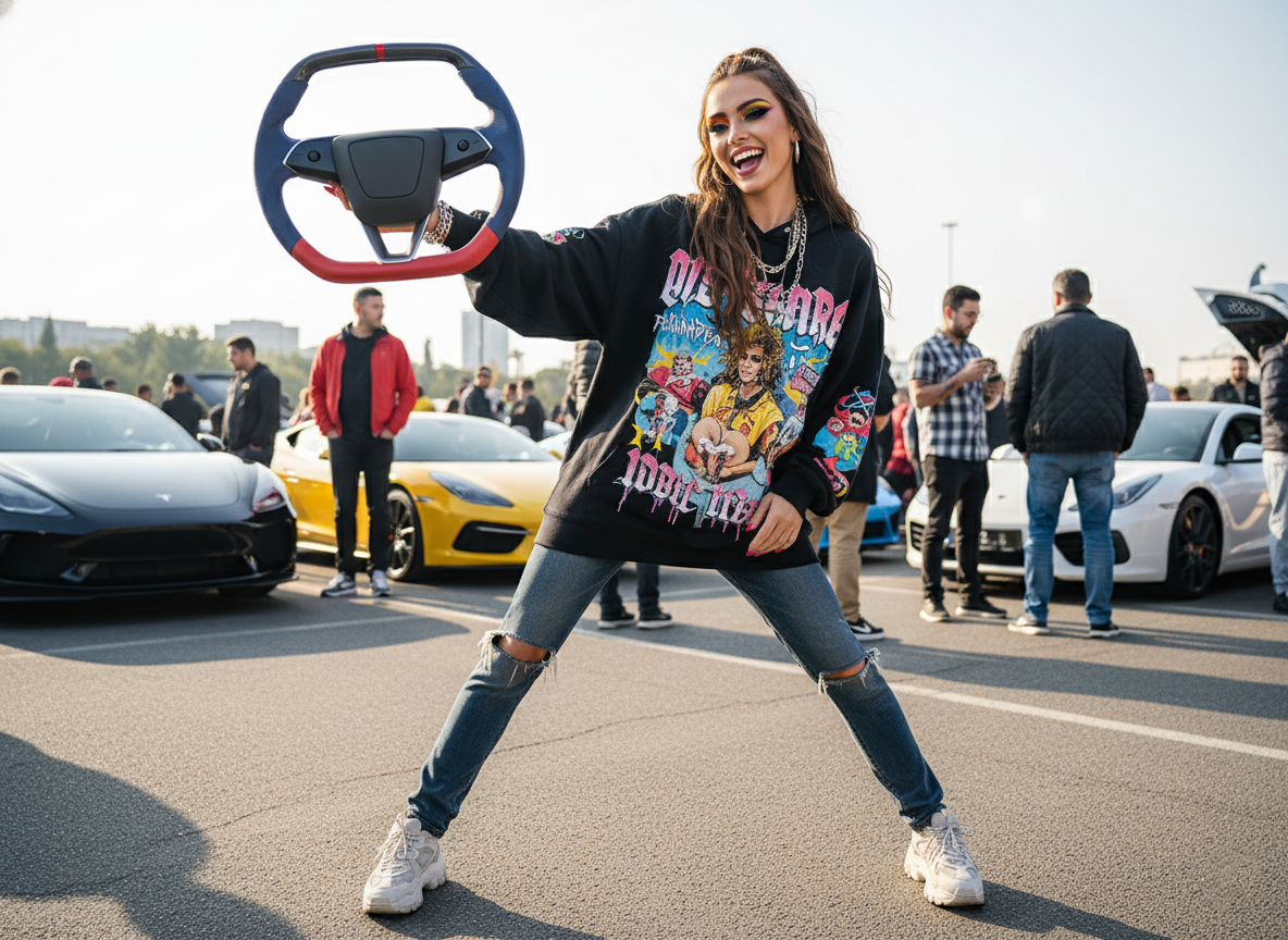 Blue and red Leather Carbon Fiber Customize Tesla model 3 highland Steering Wheel - Super Enhancer(2023.9+) Axeco