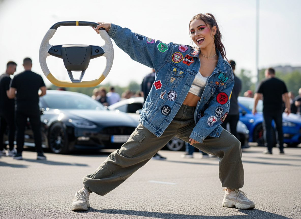 White and yellow Leather Carbon Fiber Customize Tesla model 3 highland Steering Wheel - Super Enhancer(2023.9+) Axeco