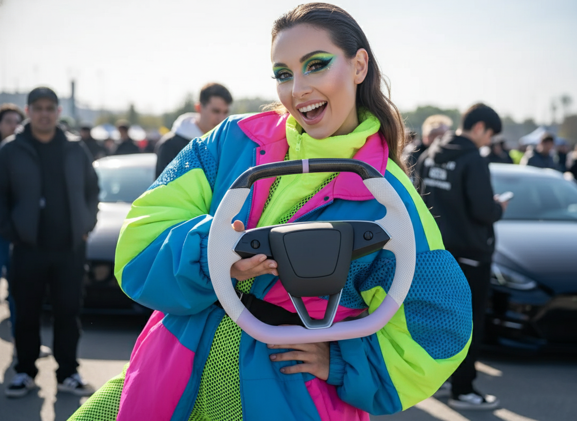 White and light purple Leather Carbon Fiber Customize Tesla model 3 highland Steering Wheel - Super Enhancer(2023.9+) Axeco