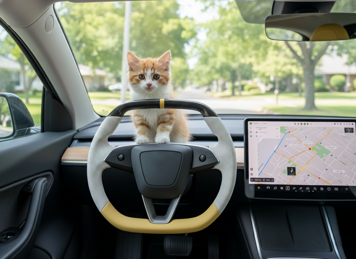 White and yellow Leather Carbon Fiber Customize Tesla model 3 highland Steering Wheel - Super Enhancer(2023.9+) Axeco