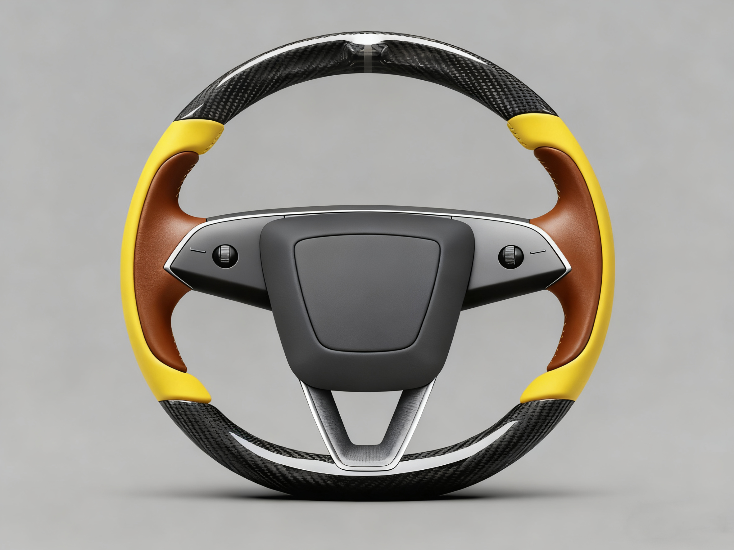 Bright yellow and brownish Carbon Fiber Tesla Model Y Juniper Steering Wheel For Lady's -Track Master(2023.9+) Axeco