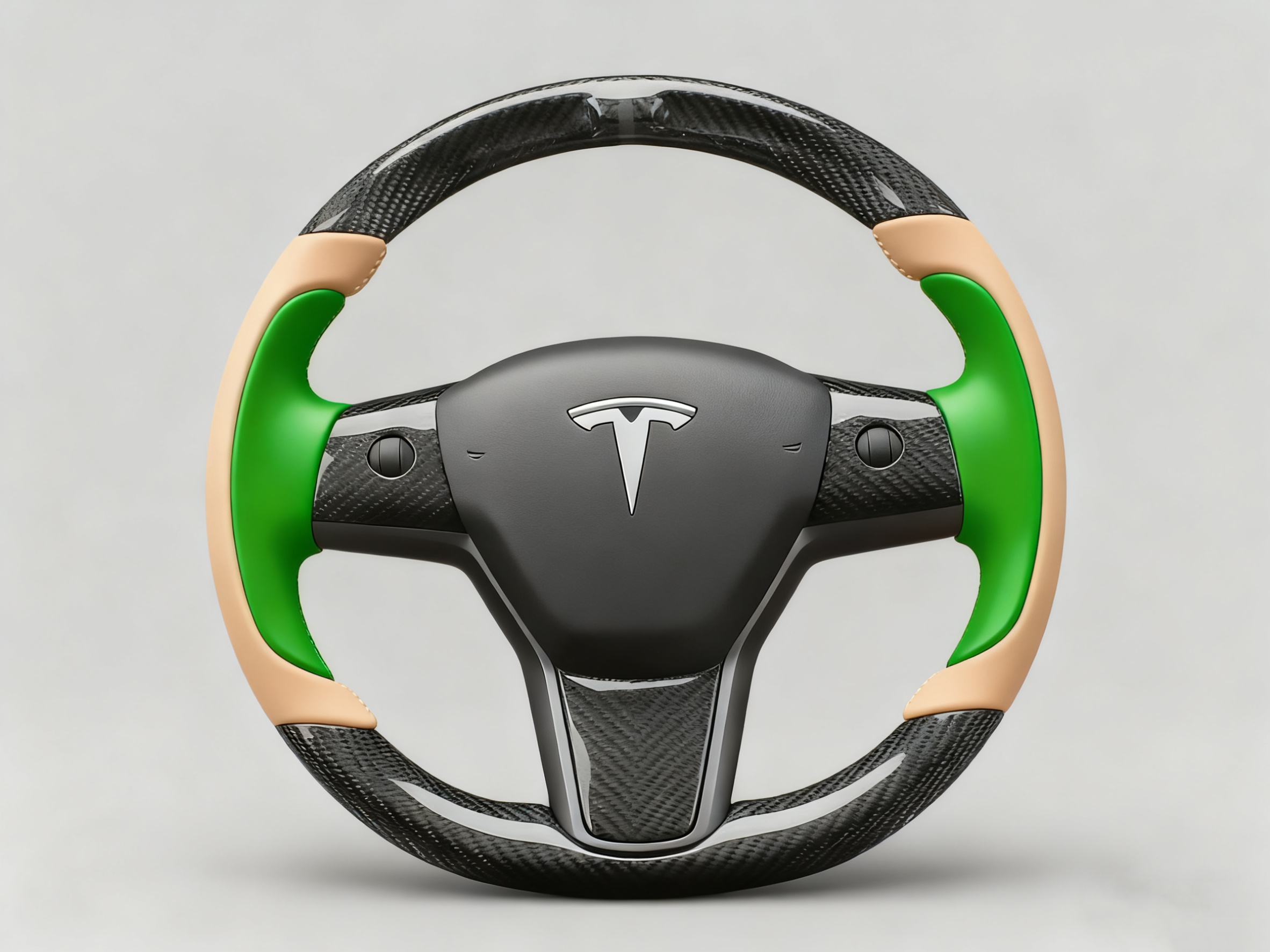 Warm brown and emerald green Carbon Fiber Tesla Model Y Steering Wheel-Track Master(2020-2024) Axeco
