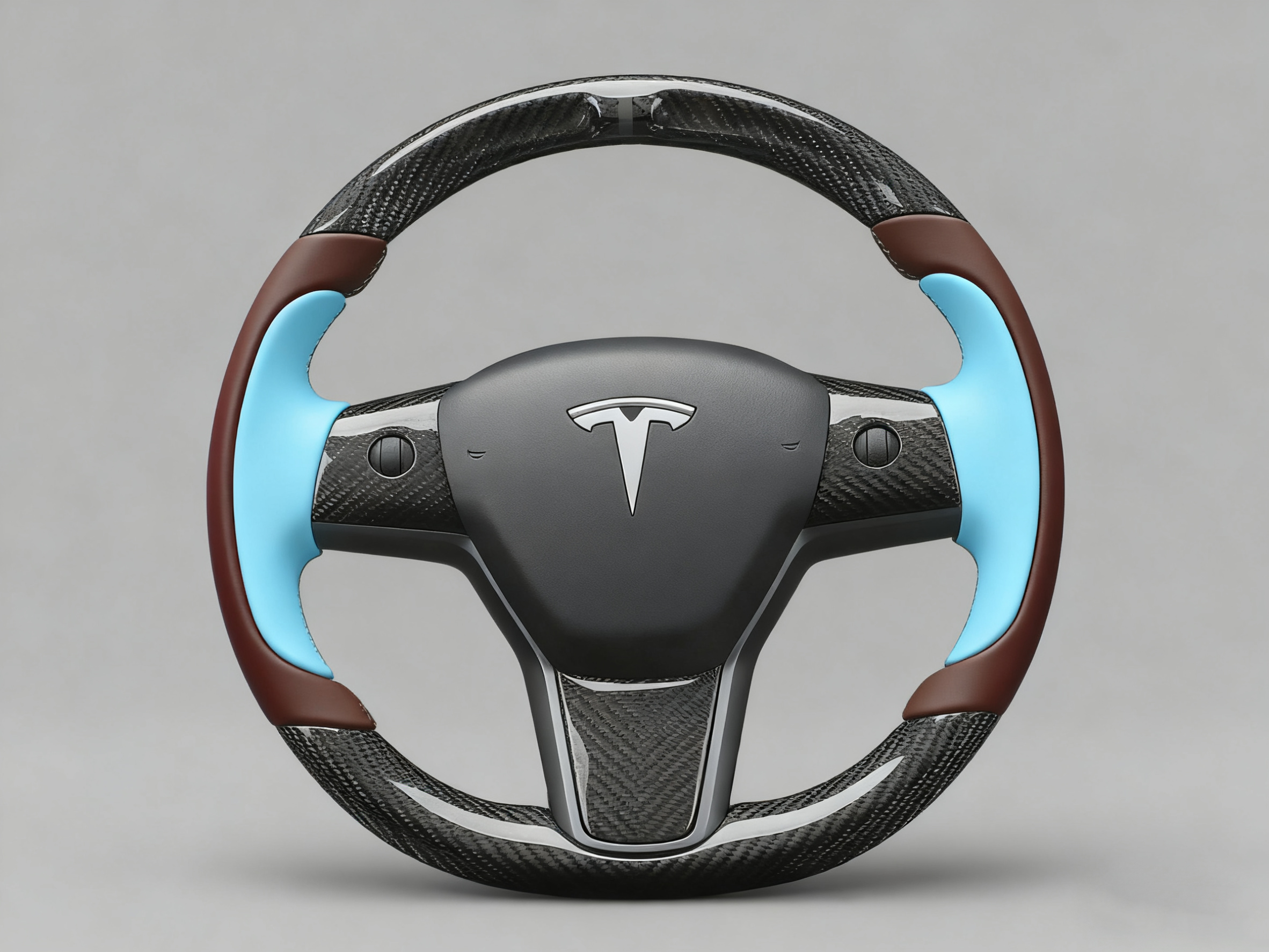 Dark brown and light blue Carbon Fiber Tesla Model Y Steering Wheel-Track Master(2020-2024) Axeco