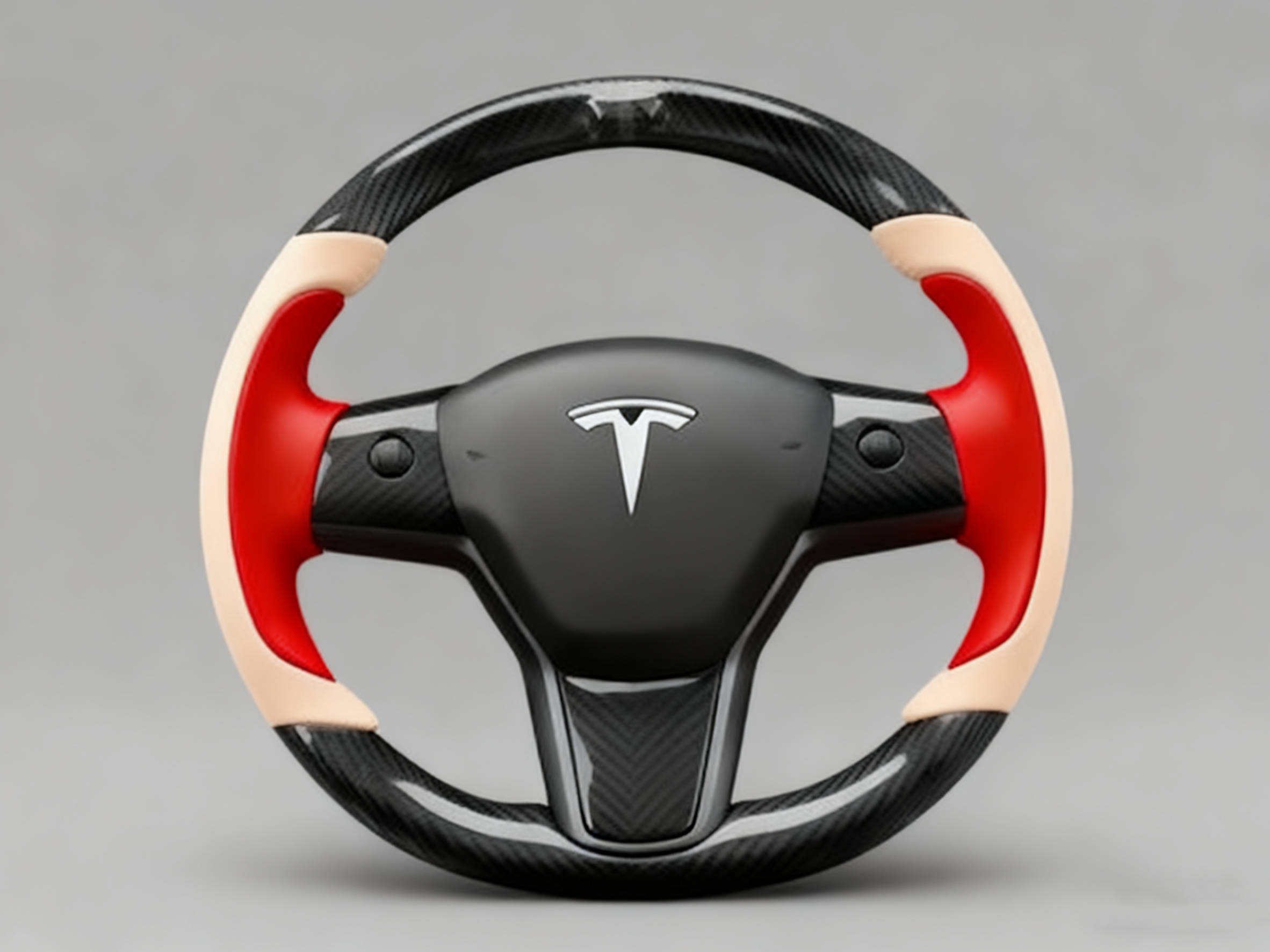 Bright red and warm brown Carbon Fiber Tesla Model Y Steering Wheel-Track Master(2020-2024) Axeco