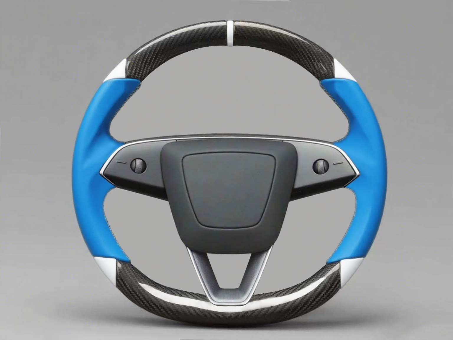 Blue and white Leather Carbon Fiber Customize Tesla Model Y Juniper Steering Wheel - DYNA (2025+) Axeco