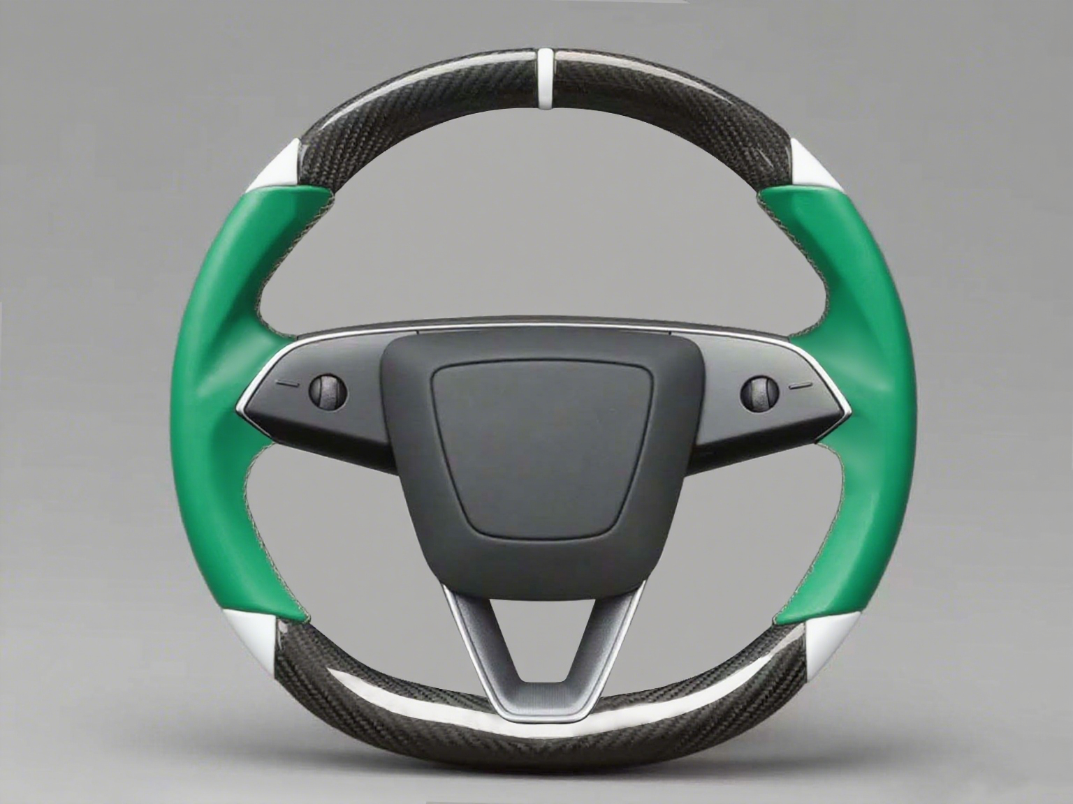 Green and white Leather Carbon Fiber Customize Tesla Model Y Juniper Steering Wheel - DYNA (2025+) Axeco