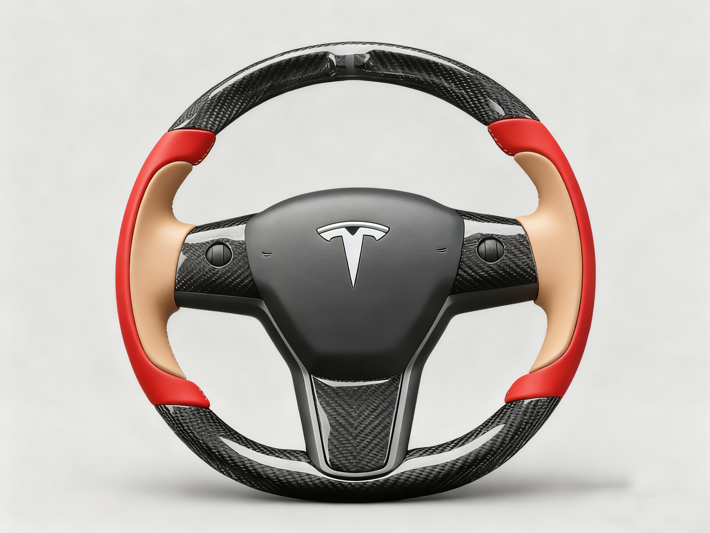 Bright red and warm brown Carbon Fiber Tesla Model Y Steering Wheel-Track Master(2020-2024) Axeco