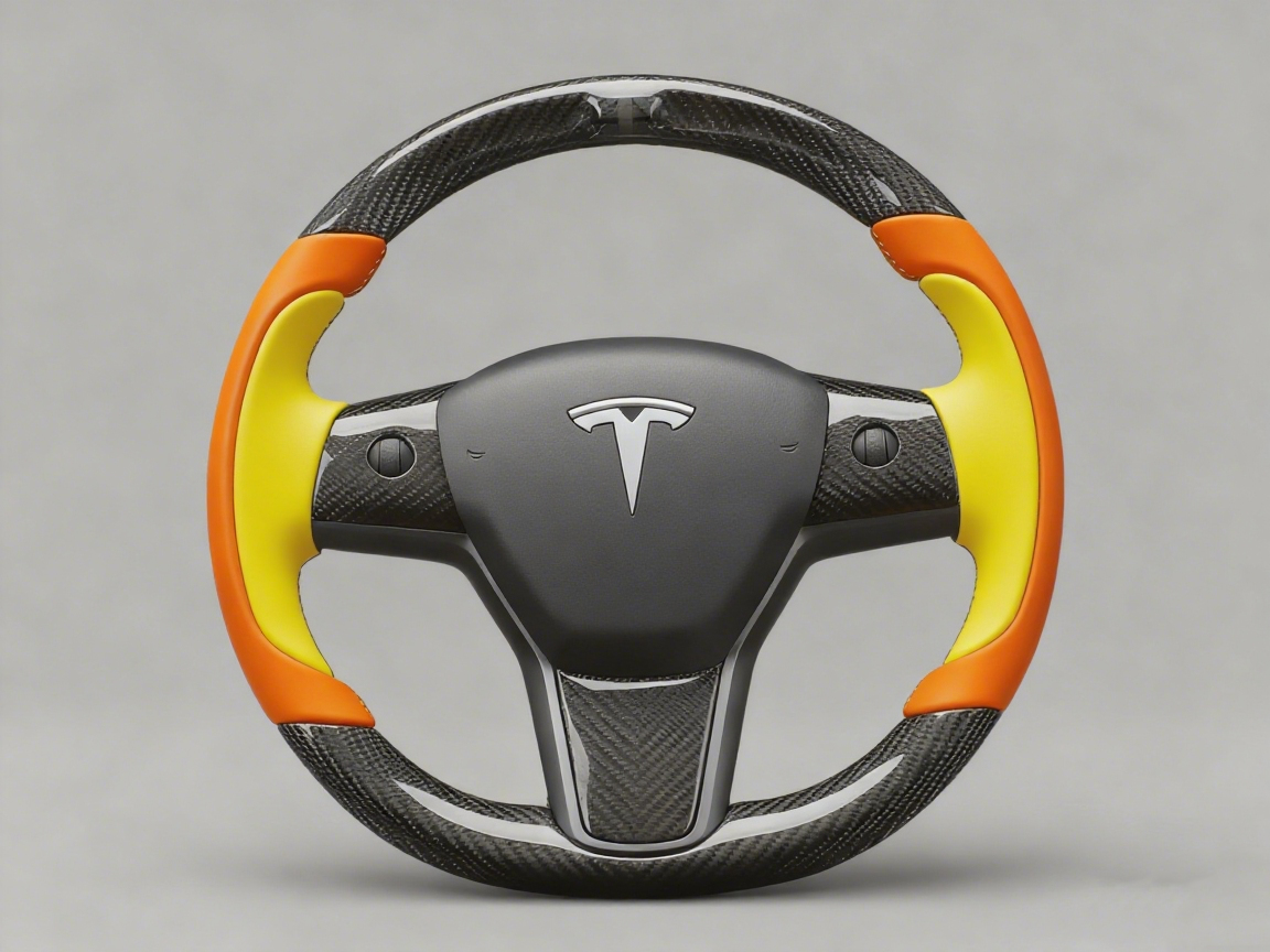Bright orange and bright yellow Carbon Fiber Tesla Model Y Steering Wheel-Track Master(2020-2024) Axeco