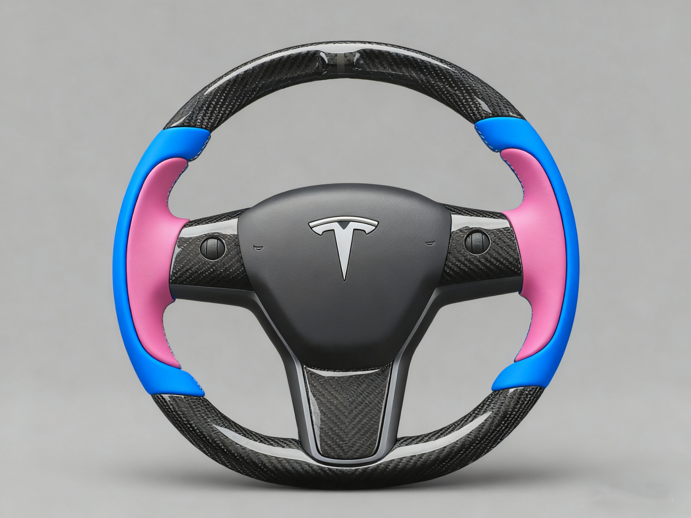 Bright blue and pink Carbon Fiber Tesla Model Y Steering Wheel-Track Master(2020-2024) Axeco