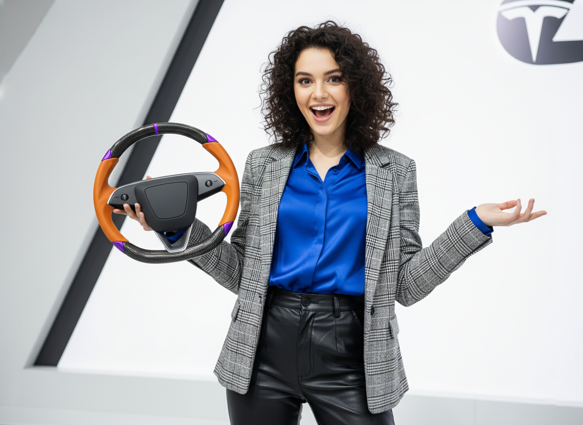 Orange and purple Carbon Fiber Tesla Model 3 Highland Custom Steering Wheel -DYNA(2023.9) Axeco