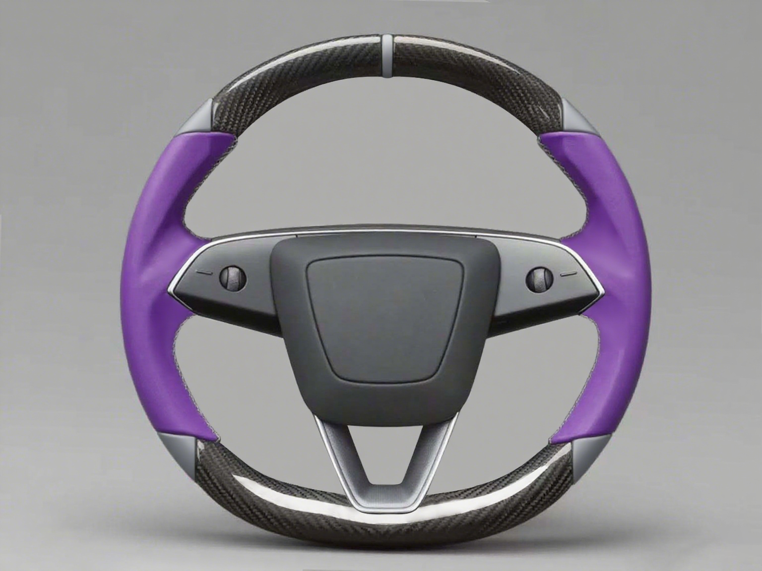 Purple and grey Leather Carbon Fiber Customize Tesla Model Y Juniper Steering Wheel - DYNA (2025+) Axeco