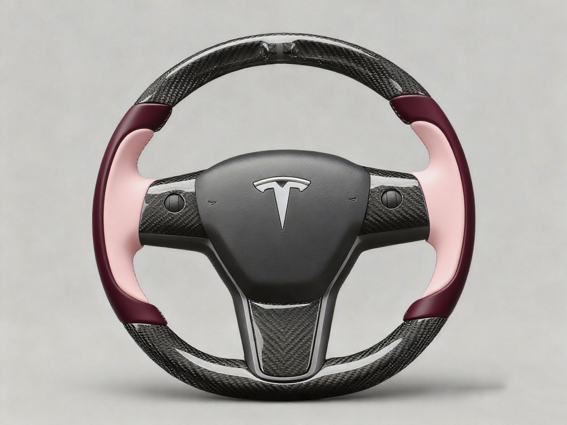 Wine red and soft pink Carbon Fiber Tesla Model Y Steering Wheel-Track Master(2020-2024) Axeco