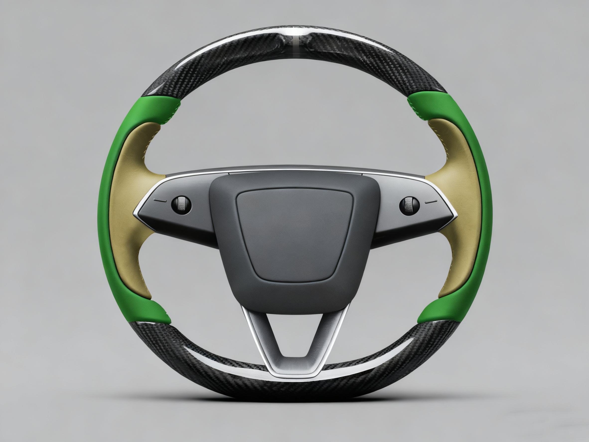Emerald green and light brown Carbon Fiber Tesla Model Y Juniper Steering Wheel For Lady's -Track Master(2023.9+) Axeco
