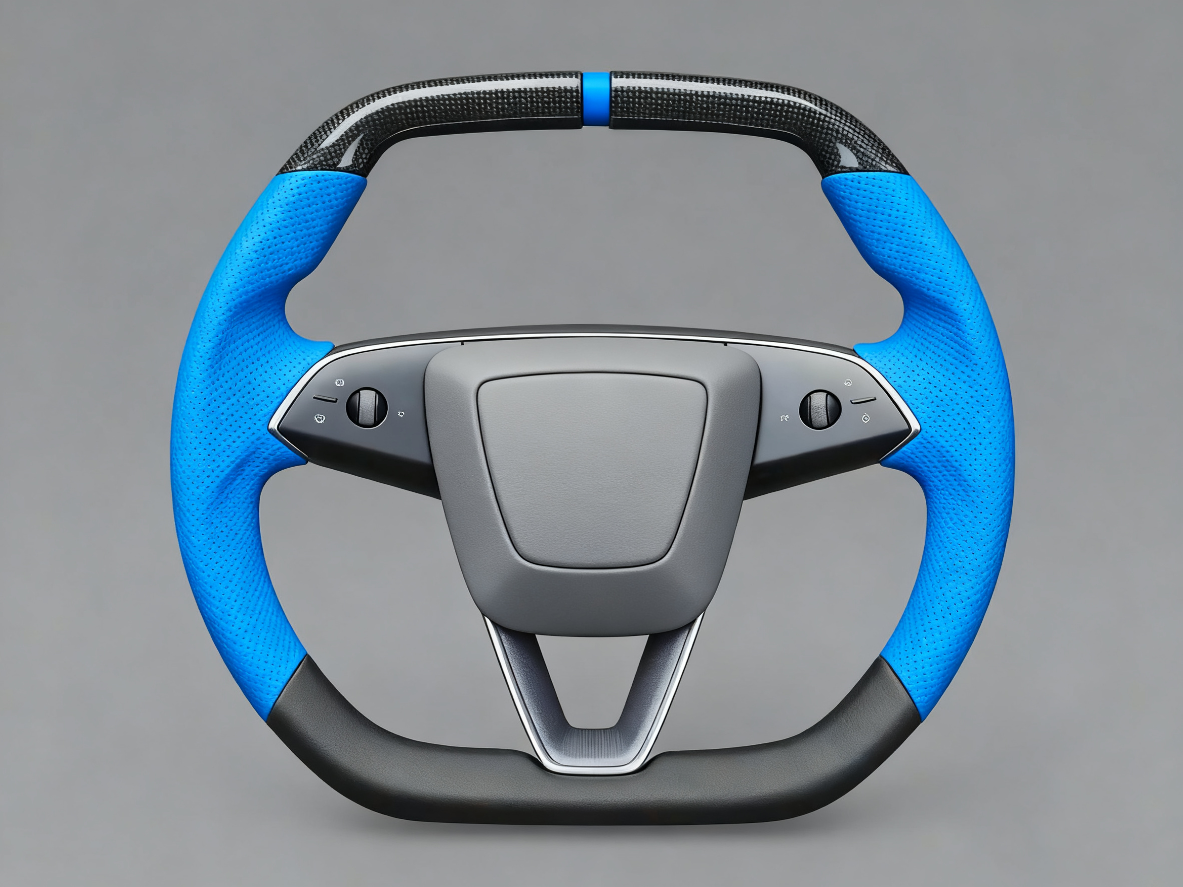 Blue Leather Carbon Fiber Customize Tesla Model Y Juniper Steering Wheel - Super Enhancer (2025+)