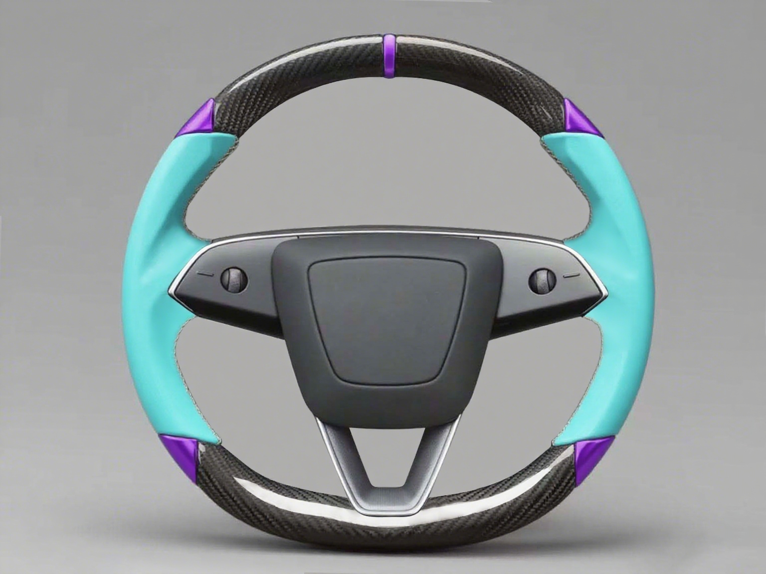 Light blue and purple leather black carbon fiber Tesla Model Y steering wheel - DYNA (2020-2024) Axeco