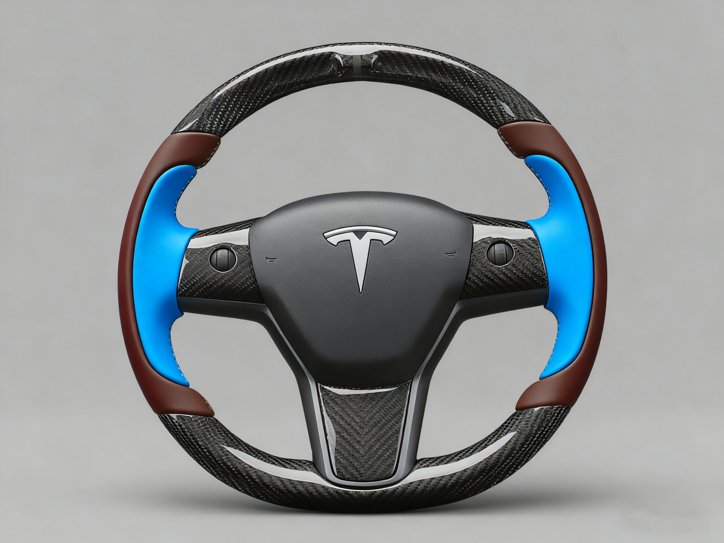 Dark brown and bright blue Carbon Fiber Tesla Model Y Steering Wheel-Track Master(2020-2024) Axeco