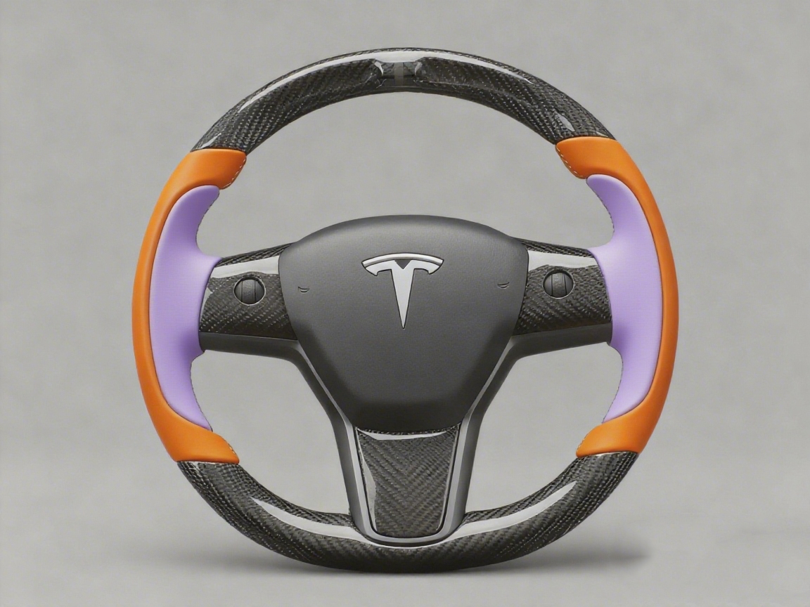 Bright orange and light purple Carbon Fiber Tesla Model Y Steering Wheel-Track Master(2020-2024) Axeco