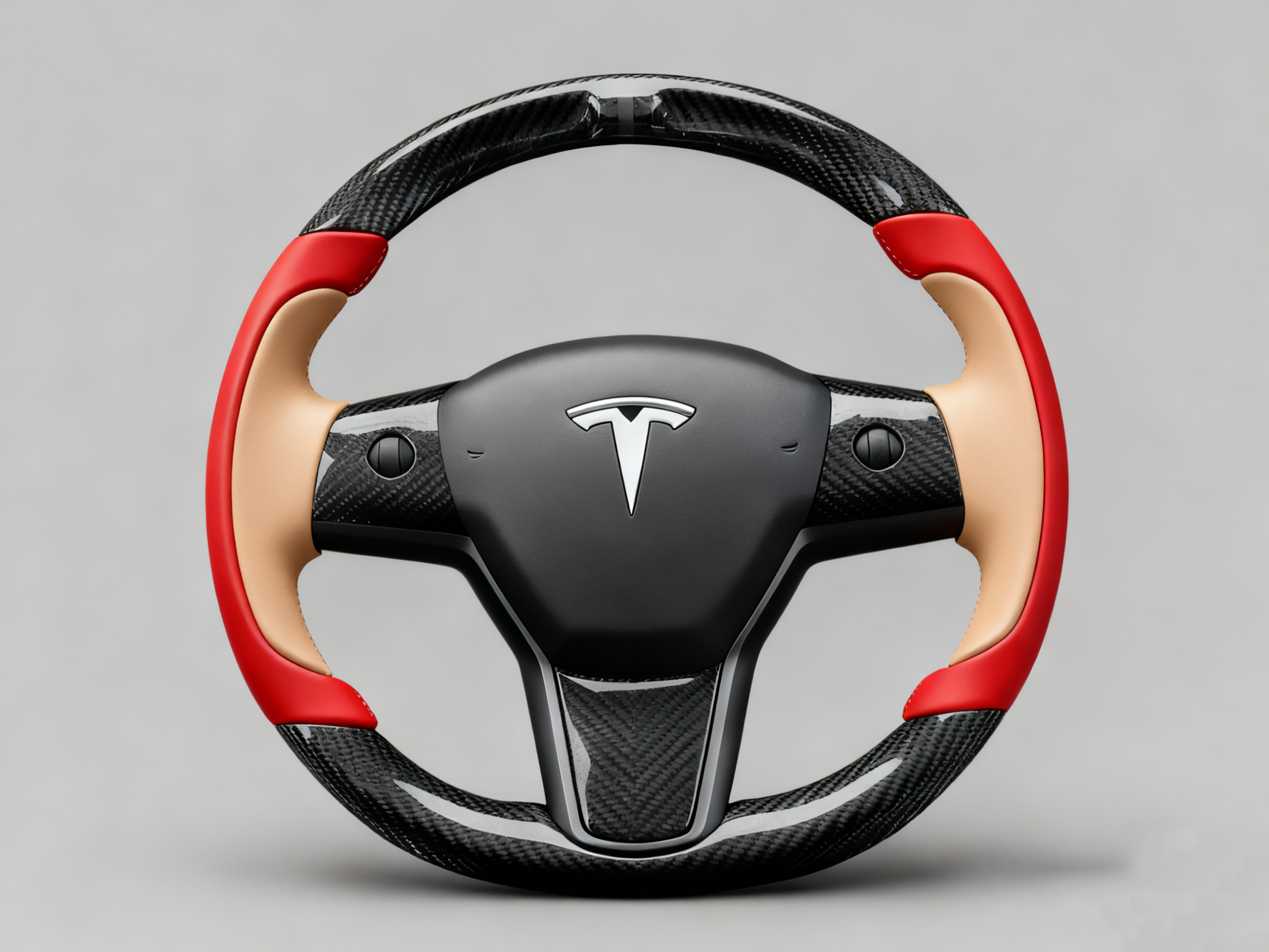 Bright red and warm brown Carbon Fiber Tesla model 3 Steering Wheel -Track Master(2023.9+) Axeco