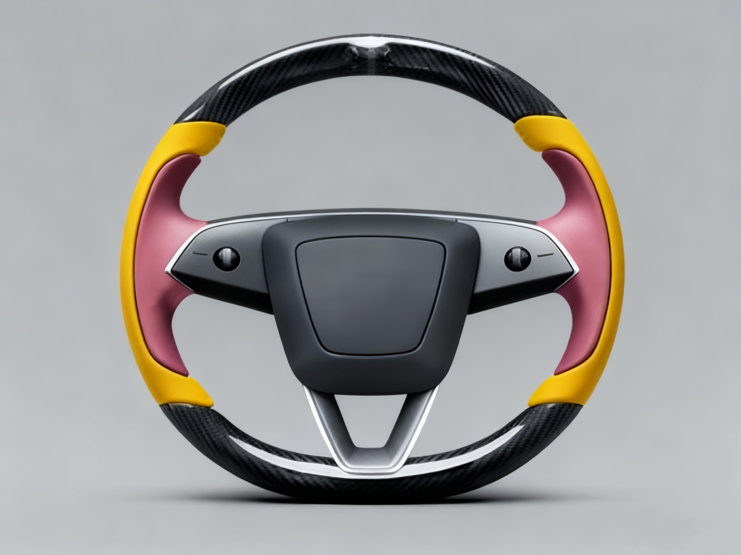 Bright yellow and soft pink Carbon Fiber Tesla Model Y Juniper Steering Wheel For Lady's -Track Master(2023.9+) Axeco