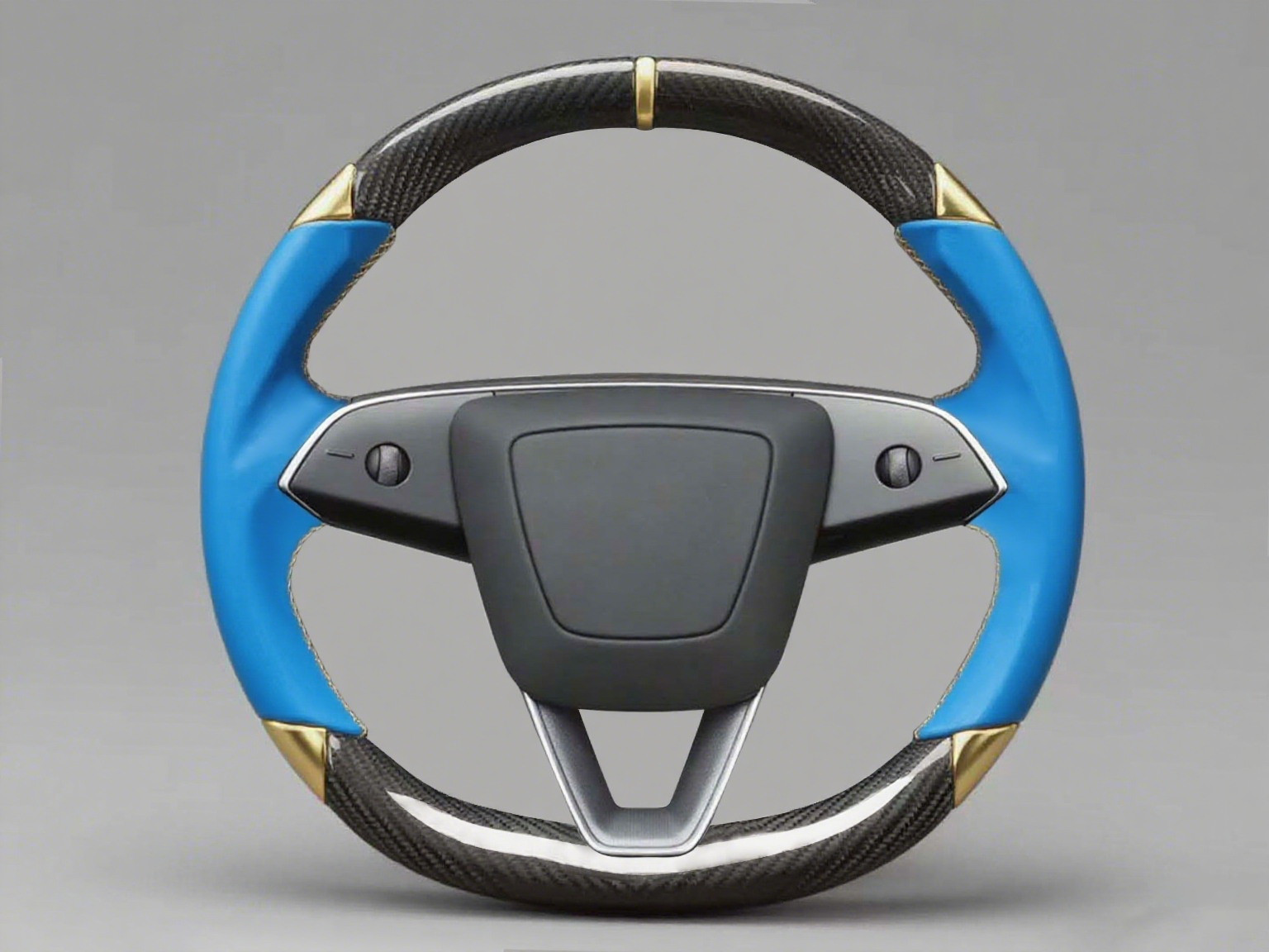 Blue-Golden Carbon Fiber Tesla Model 3 Highland Custom Steering Wheel -DYNA(2023.9) Axeco