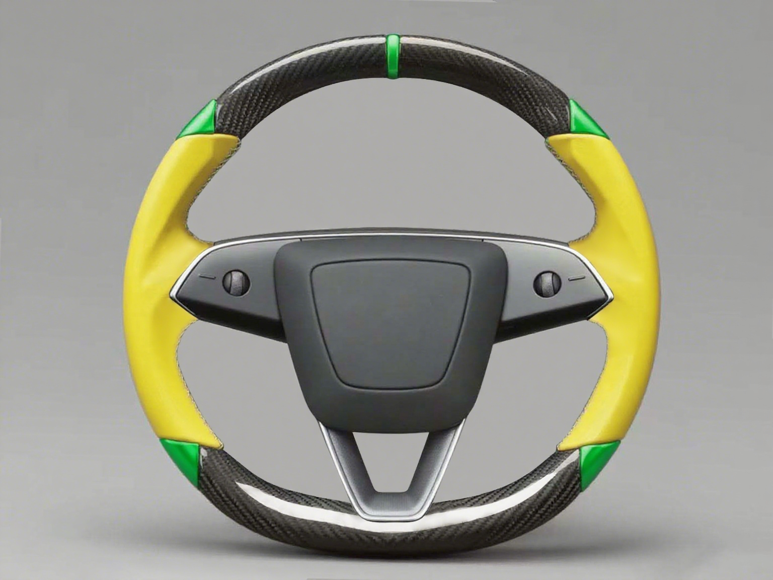 Yellow and green Carbon Fiber Tesla Model 3 Highland Custom Steering Wheel -DYNA(2023.9) Axeco