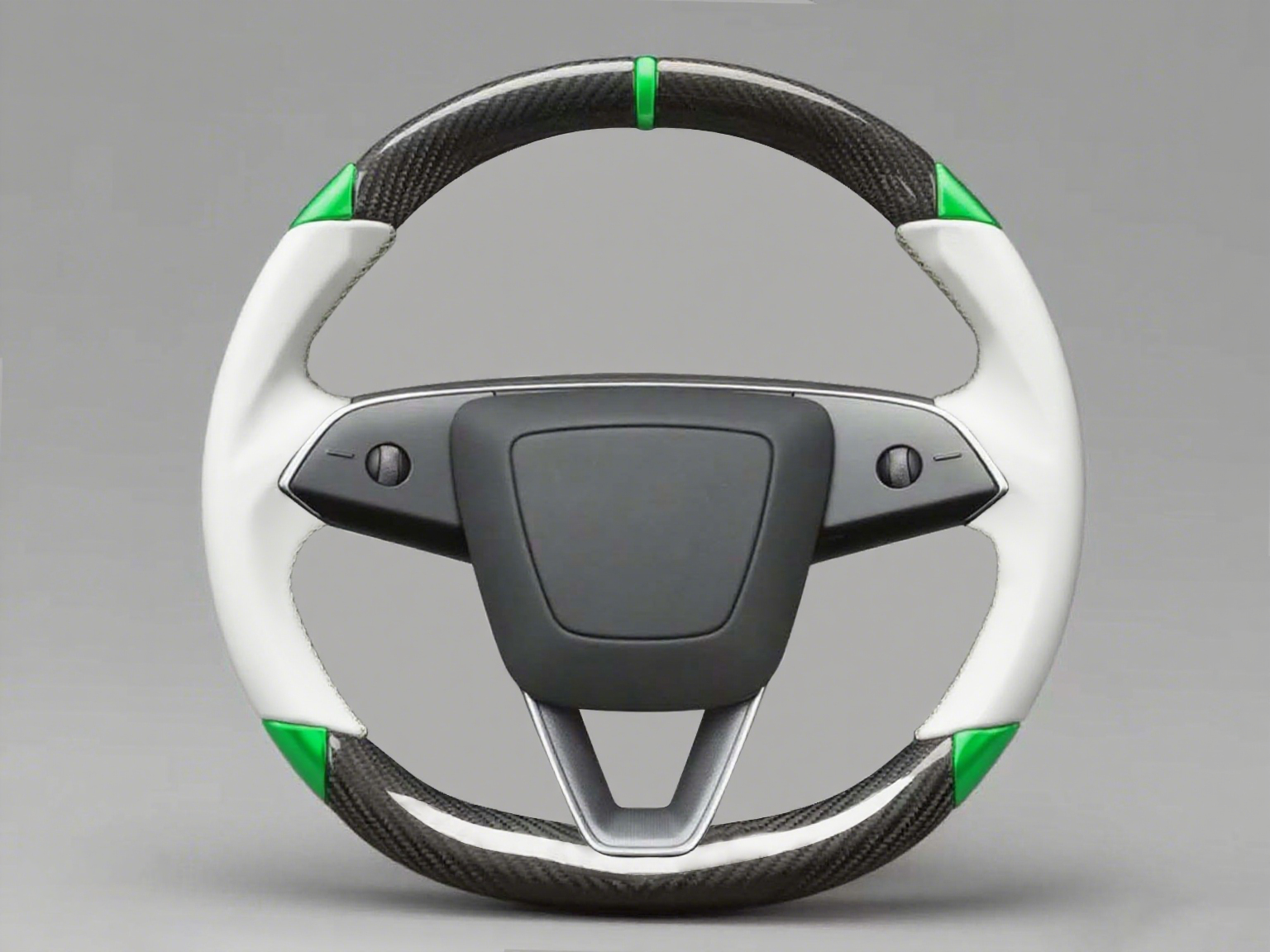 White and green Carbon Fiber Tesla Model 3 Highland Custom Steering Wheel -DYNA(2023.9) Axeco