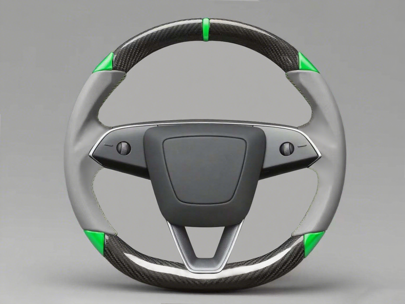 Grey and green Carbon Fiber Tesla Model 3 Highland Custom Steering Wheel -DYNA(2023.9) Axeco