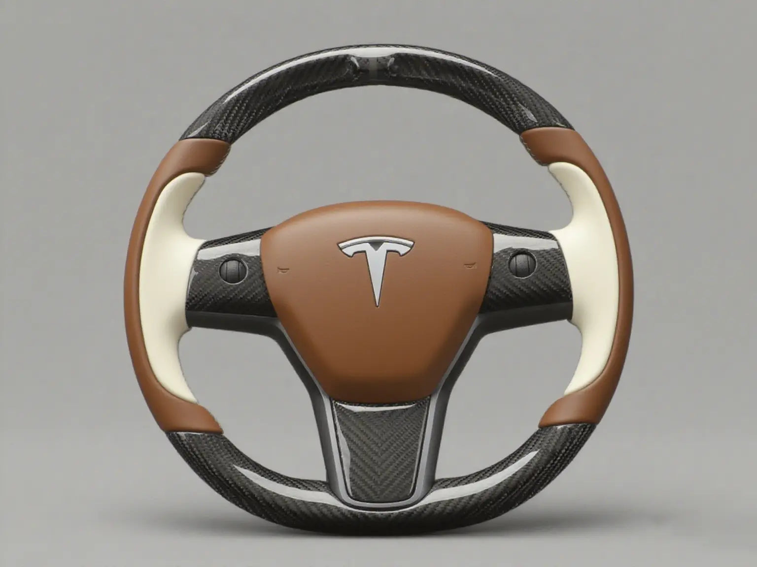 Brown-White Tesla Model 3 Carbon Fiber Steering Wheel-Track Master(2017-2023.8) Axeco