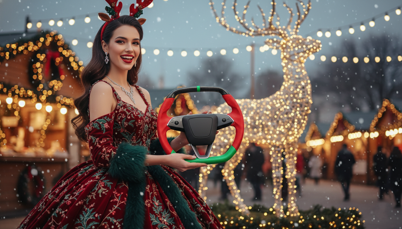 Green and Red Leather Carbon Fiber Customize Tesla model 3 highland Steering Wheel - Super Enhancer(2023.9+) Axeco