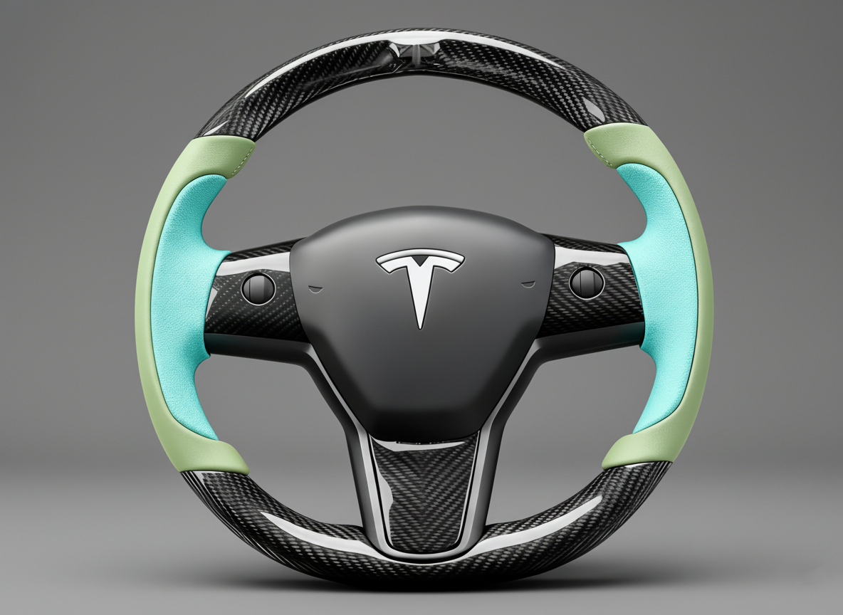 Mint green and light green Carbon Fiber Tesla model 3 Steering Wheel -Track Master(2023.9+) Axeco