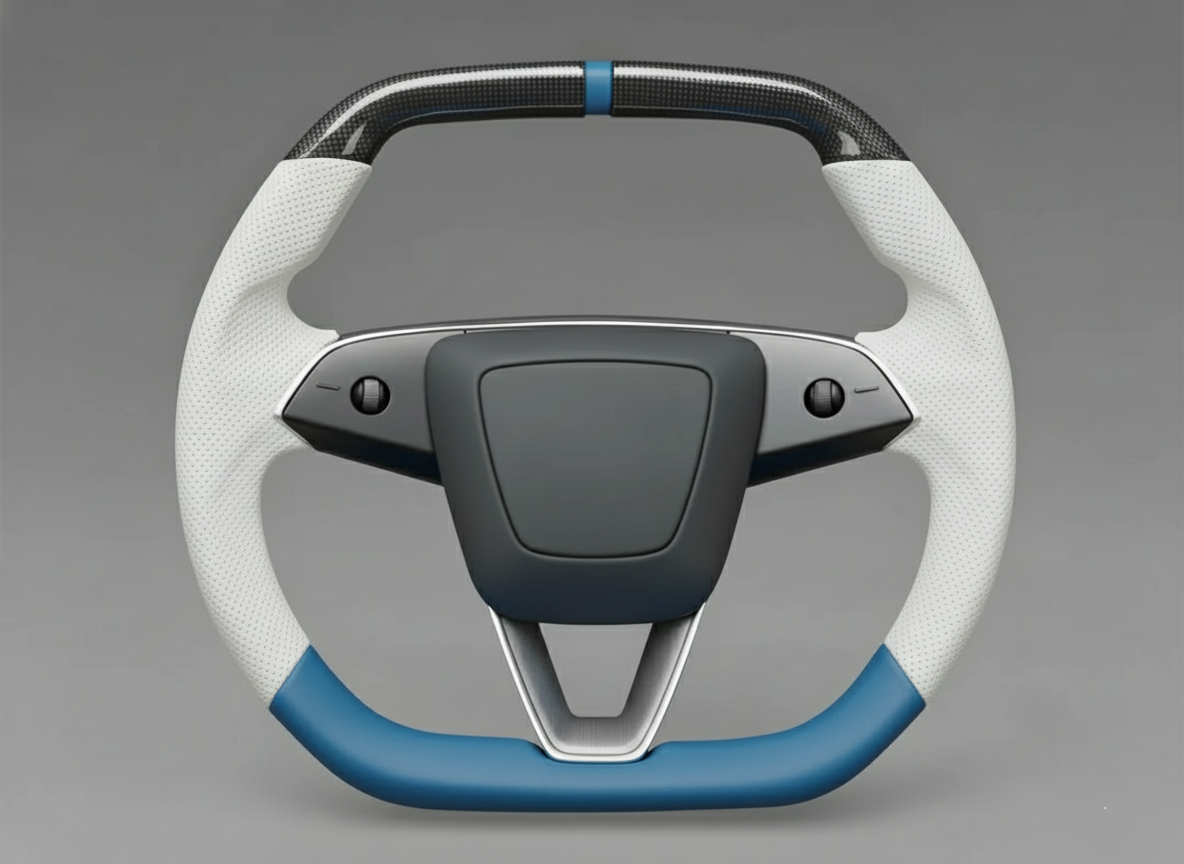 Leather Carbon Fiber Customize Tesla model 3 highland Steering Wheel - Super Enhancer(2023.9+) Axeco