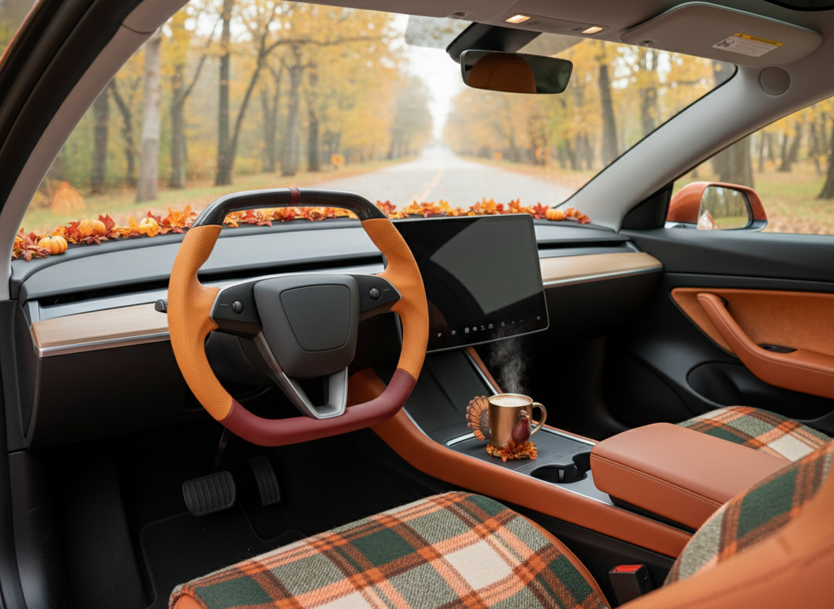 Warm orange and burgundy Leather Carbon Fiber Customize Tesla model 3 highland Steering Wheel - Super Enhancer(2023.9+) Axeco