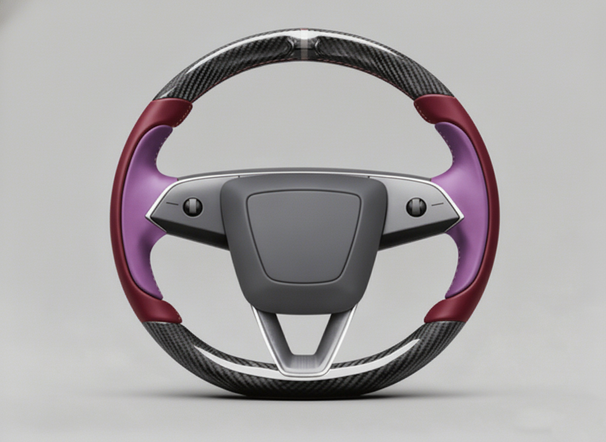 Wine red and light purple Carbon Fiber Tesla model 3 highland Steering Wheel -Track Master(2023.9+) Axeco