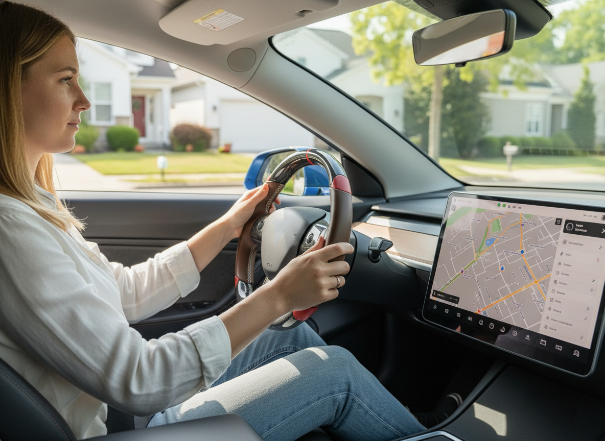 Brown and red Carbon Fiber Tesla Model 3 Custom Steering Wheel -DYNA(2017-2023.9) Axeco