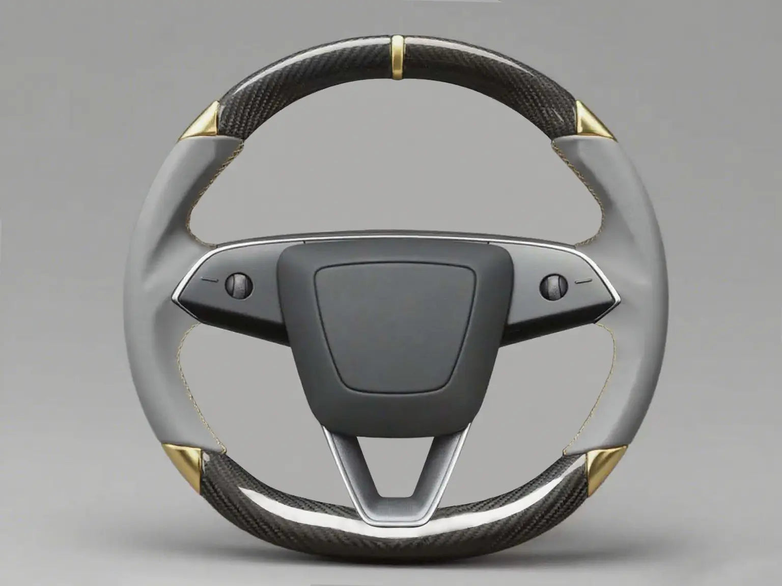 Gray Leather Carbon Fiber Customize Tesla Model Y Juniper Steering Wheel - DYNA (2025+) Axeco