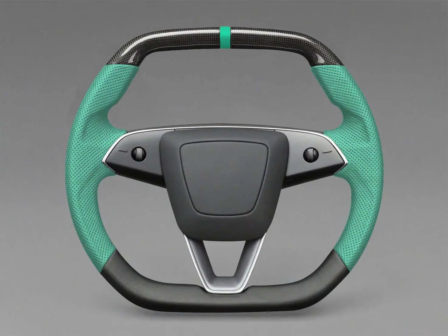 Green Leather Carbon Fiber Customize Tesla mode 3 highland Steering Wheel - Super Enhancer(2023.9+) Axeco