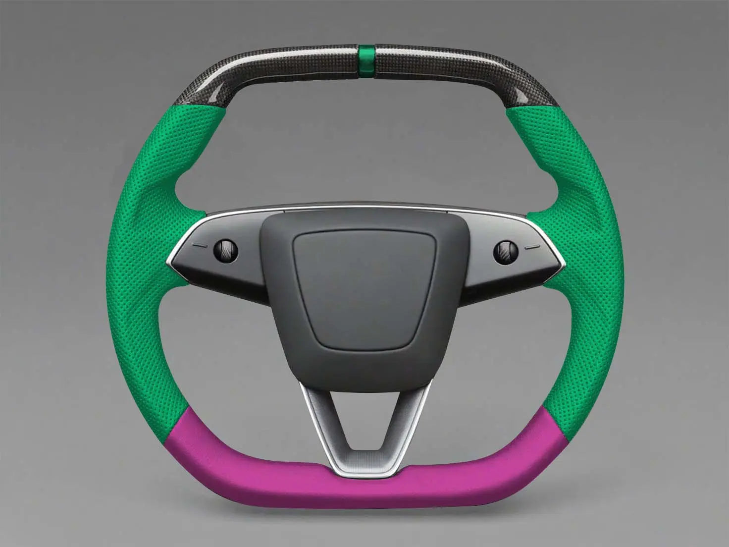 Green and pinkish purple Carbon Fiber Customize Tesla mode 3 highland Steering Wheel - Super Enhancer(2023.9+) Axeco