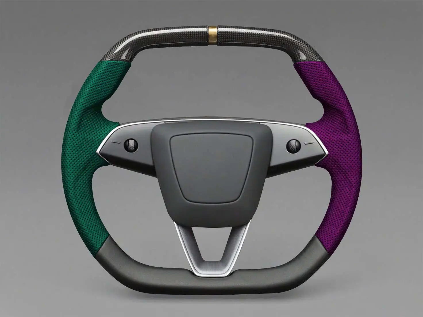 Green and purple- Black Carbon Fiber Tesla model 3 highland Steering Wheel -Super Enhancer(2023.9+) Axeco