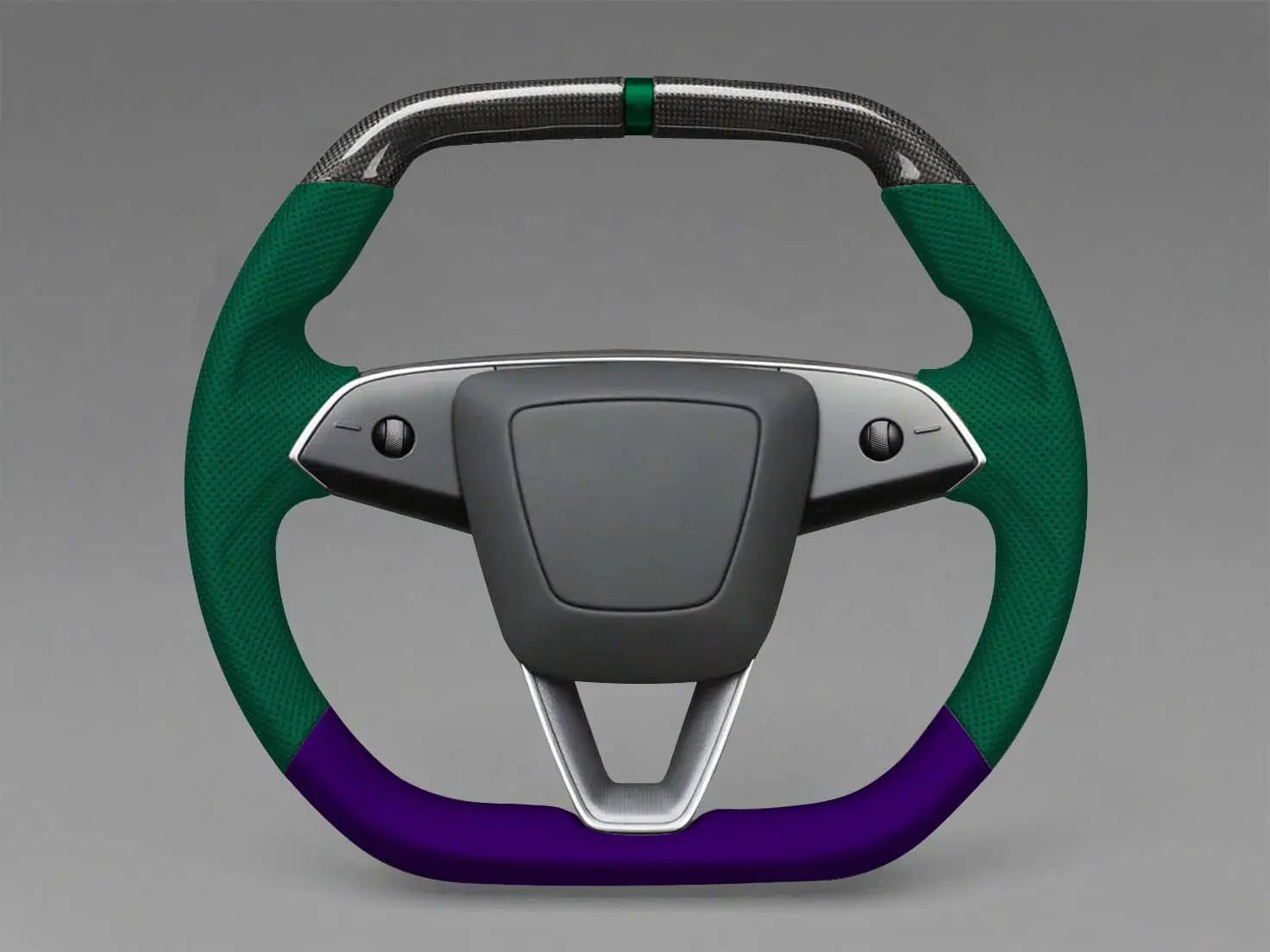 Green and purple Carbon Fiber Customize Tesla mode 3 highland Steering Wheel - Super Enhancer(2023.9+) Axeco