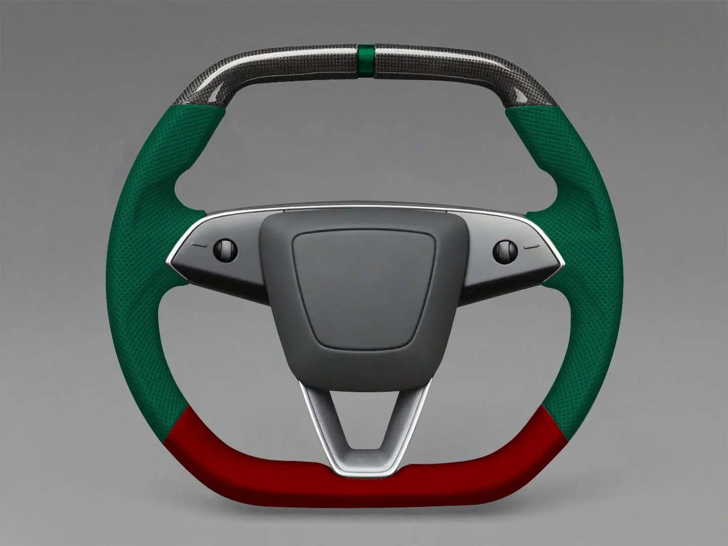 Green anf Red Carbon Fiber Customize Tesla mode 3 highland Steering Wheel - Super Enhancer(2023.9+) Axeco